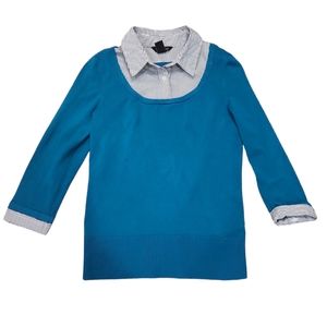 EUC White House Black Market women's stripped blue 2 pieces shirt sweater, S